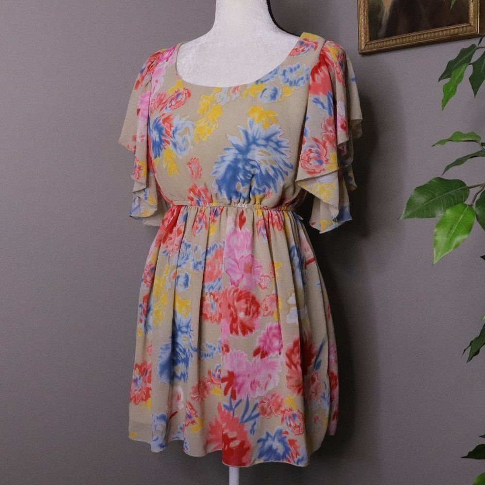 Margo & Sebastian Flutter Sleeve Floral Fit and Flare Dress